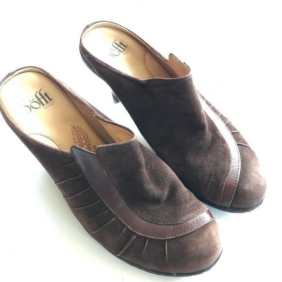 Sofft ruched clogs Suede Leather Low Heeled Sz 7W - Picture 1 of 5